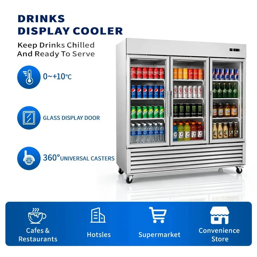 Commercial Triple Door Upright Beverage Display Cooler Digital Temperature…