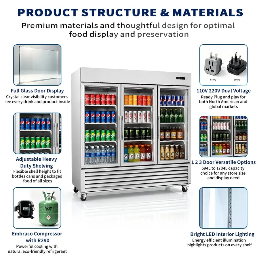 Commercial Triple Door Upright Beverage Display Cooler Digital Temperature…