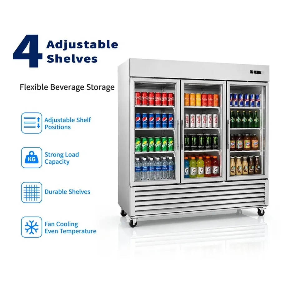 Commercial Triple Door Upright Beverage Display Cooler Digital Temperature…