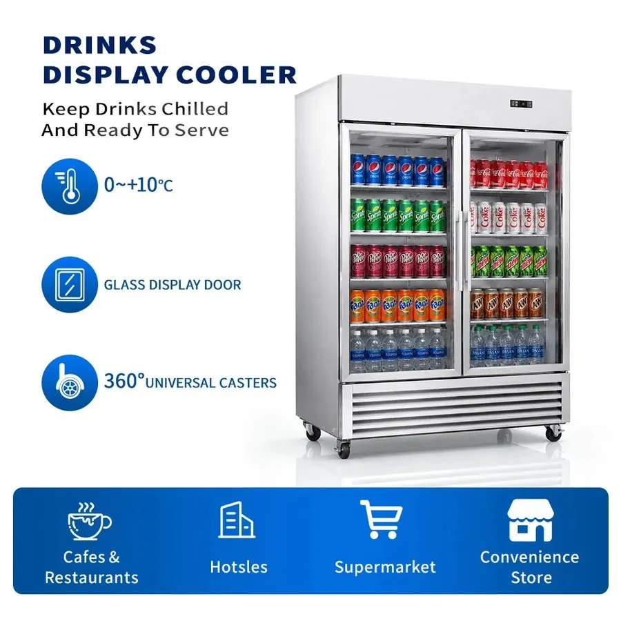 Commercial Double Door Upright Beverage Display Cooler Reach-In Refrigerator…