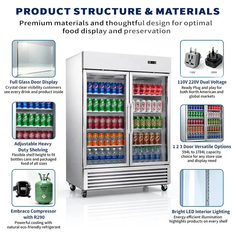 Commercial Double Door Upright Beverage Display Cooler Reach-In Refrigerator…