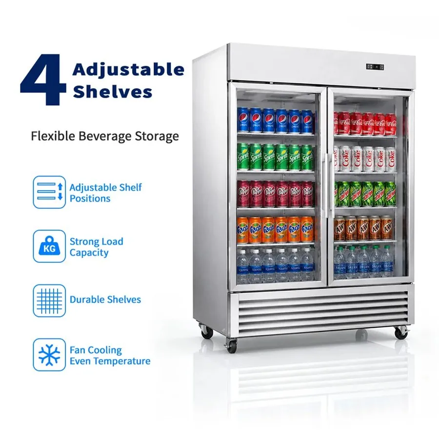 Commercial Double Door Upright Beverage Display Cooler Reach-In Refrigerator…