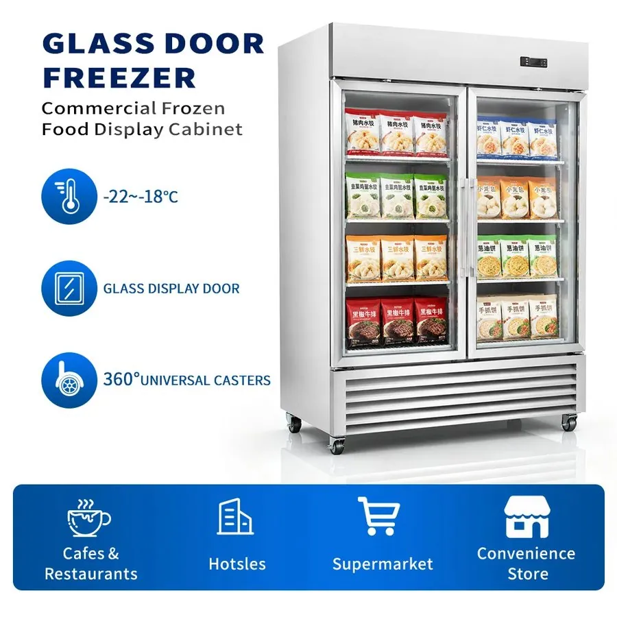 Commercial Double Door Upright Glass Door Display Freezer Automatic Defrost…