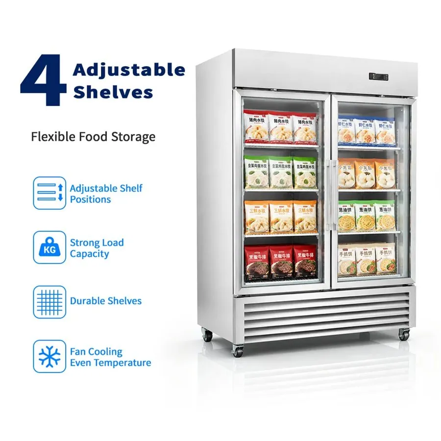 Commercial Double Door Upright Glass Door Display Freezer Automatic Defrost…