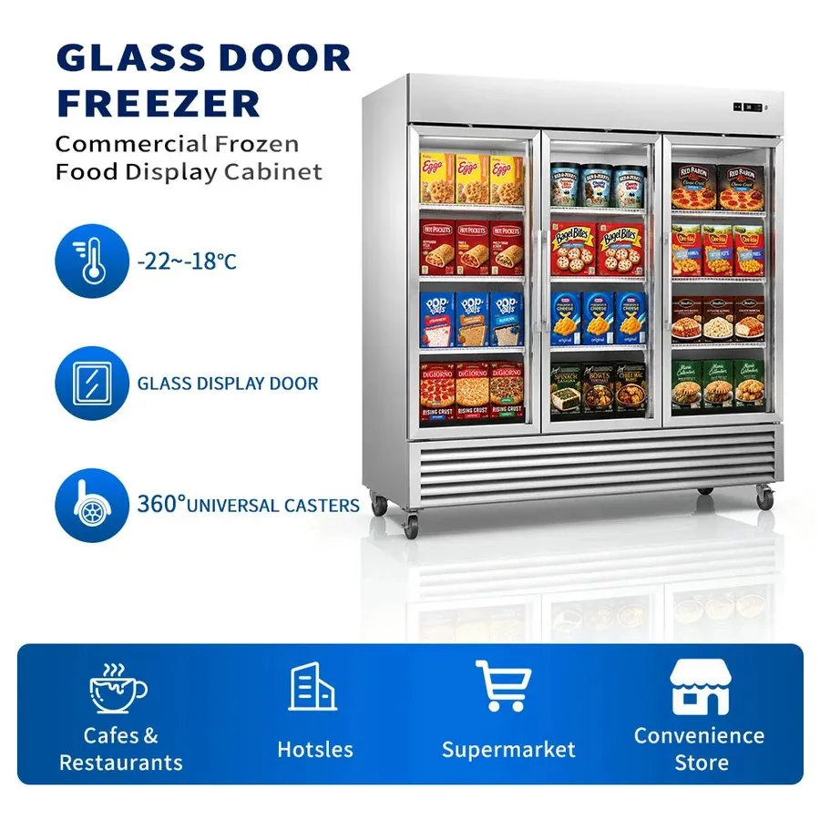 Commercial Triple Door Upright Glass Door Display Freezer Automatic Defrost…