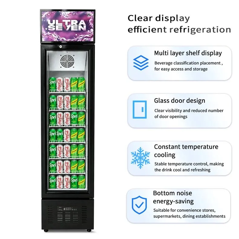 Slim Narrow Upright Reach-In Beverage Display Cooler Four-Door Automatic…