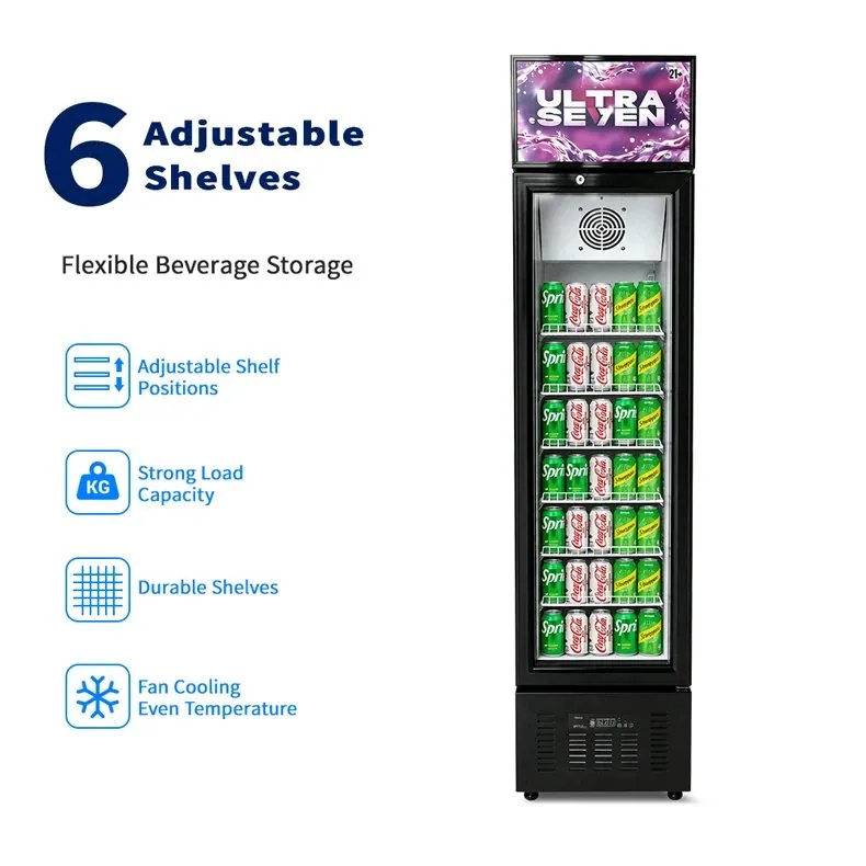 Slim Narrow Upright Reach-In Beverage Display Cooler Four-Door Automatic…