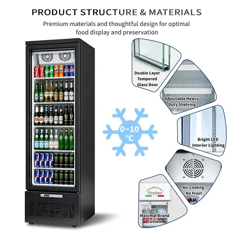 Slim Narrow Reach-In Upright Beverage Display Cooler Single Glass Door…