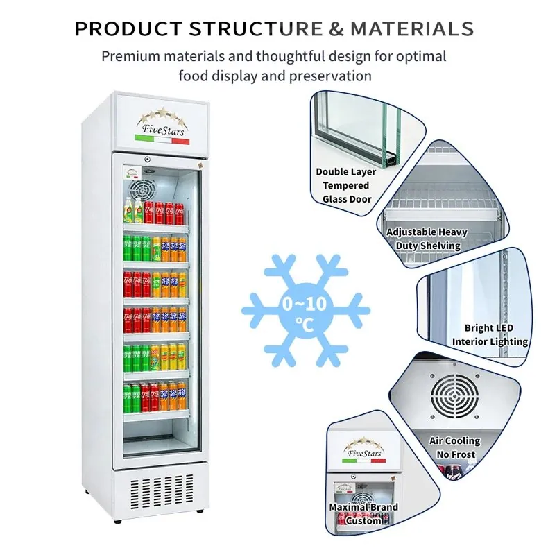 Slim Narrow Reach-In Upright Beverage Display Cooler Single Glass Door…