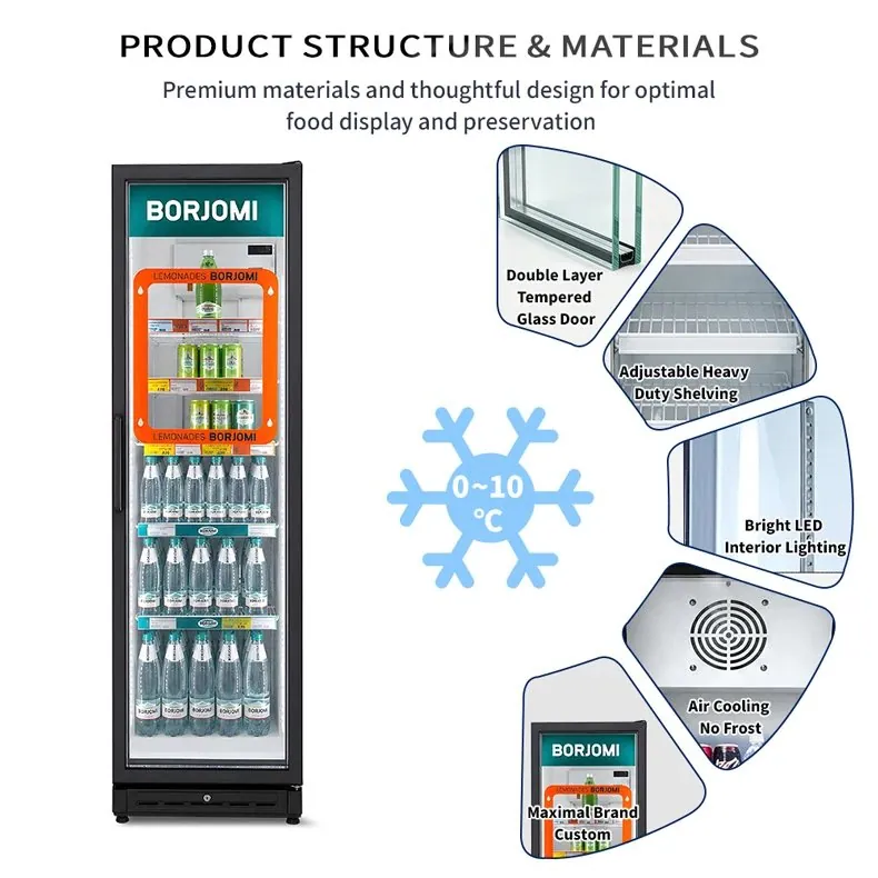 Slim Narrow Upright Beverage Display Cooler Single Glass Door Vertical Drink…