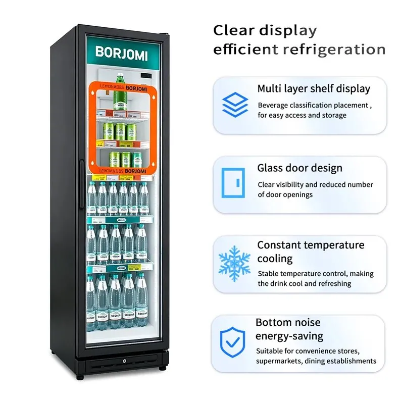 Slim Narrow Upright Beverage Display Cooler Single Glass Door Vertical Drink…