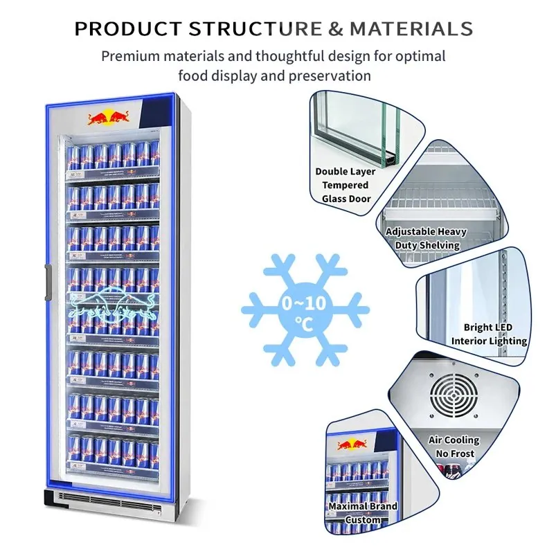 Slim Narrow Upright Beverage Display Cooler Single Glass Door Vertical Drink…