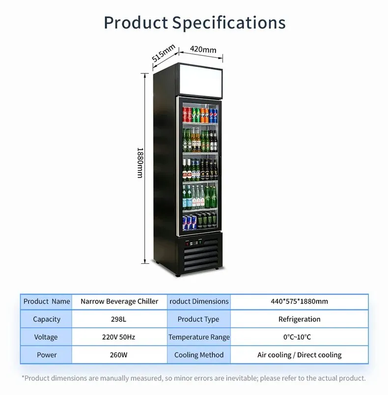 Slim Narrow Reach-In Upright Beverage Display Cooler Single Glass Door…