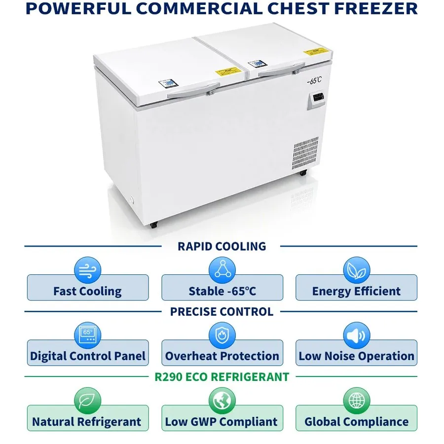 Large Capacity Reach-In Ultra Low Temp Freezer -65C Double Doors Automatic…