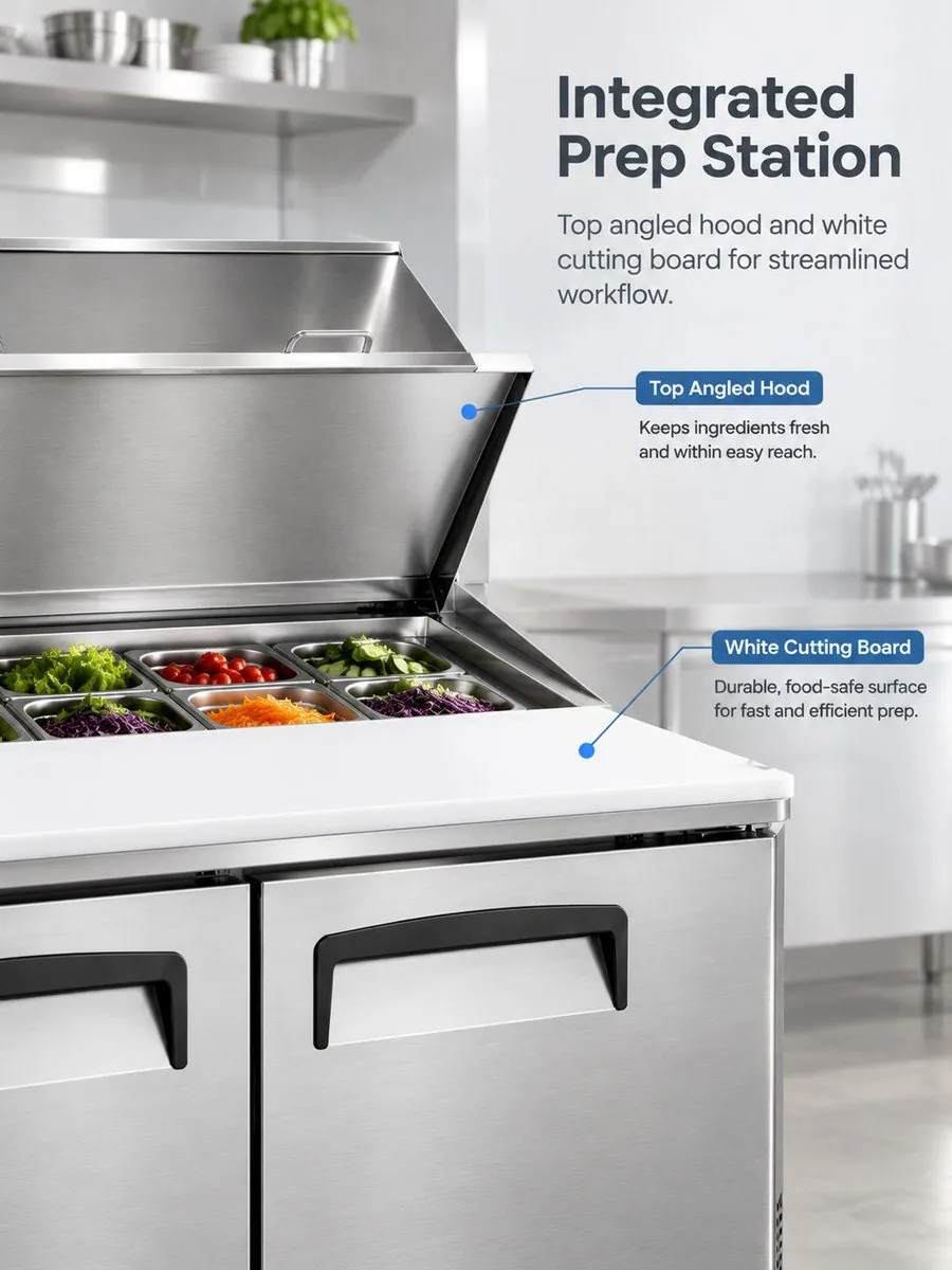 Mesa de trabajo refrigerada para ensaladas 1,83m 3 puertas barra de ensaladas…