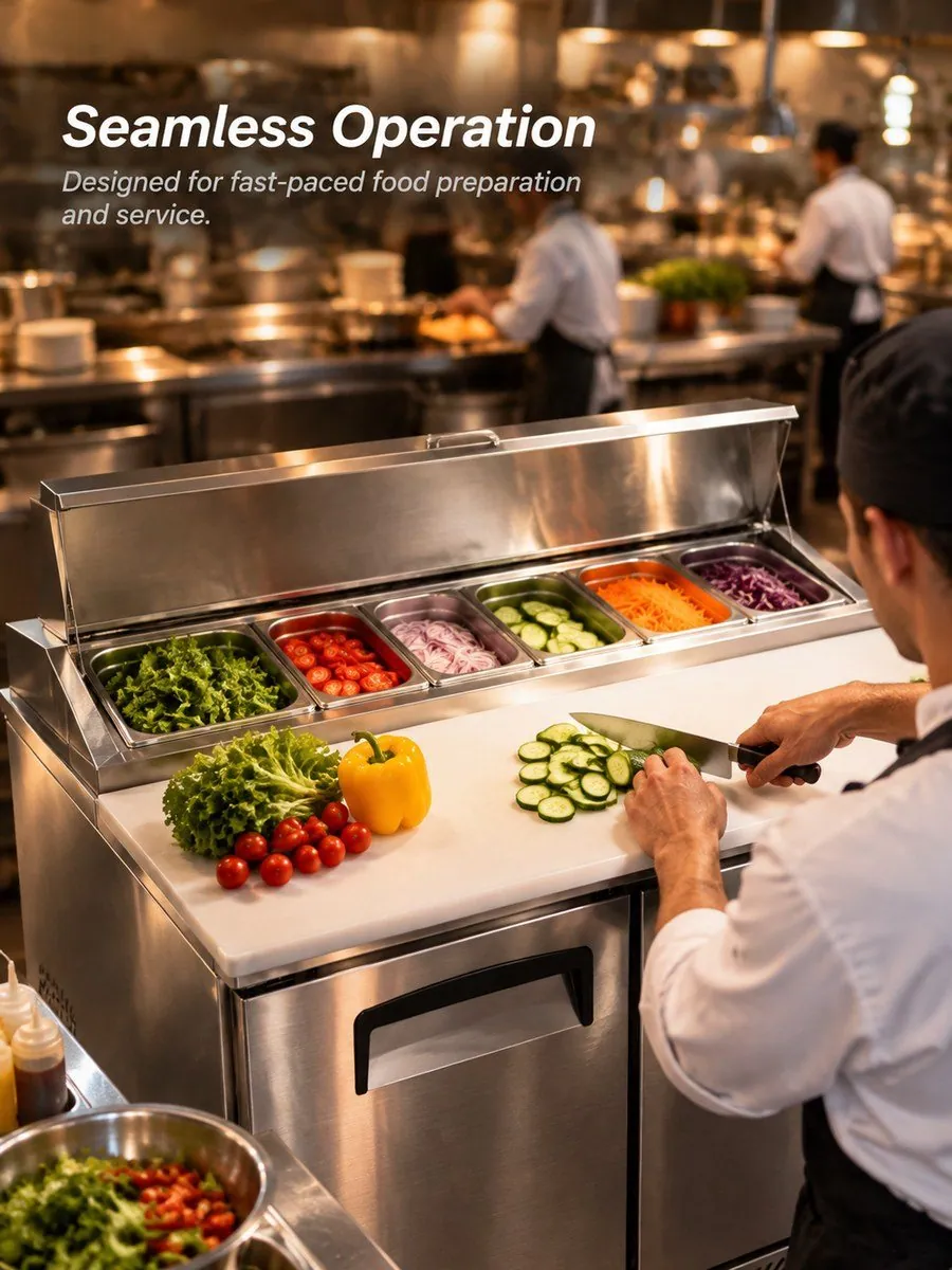 Mesa de trabajo refrigerada para ensaladas 1,83m 3 puertas barra de ensaladas…