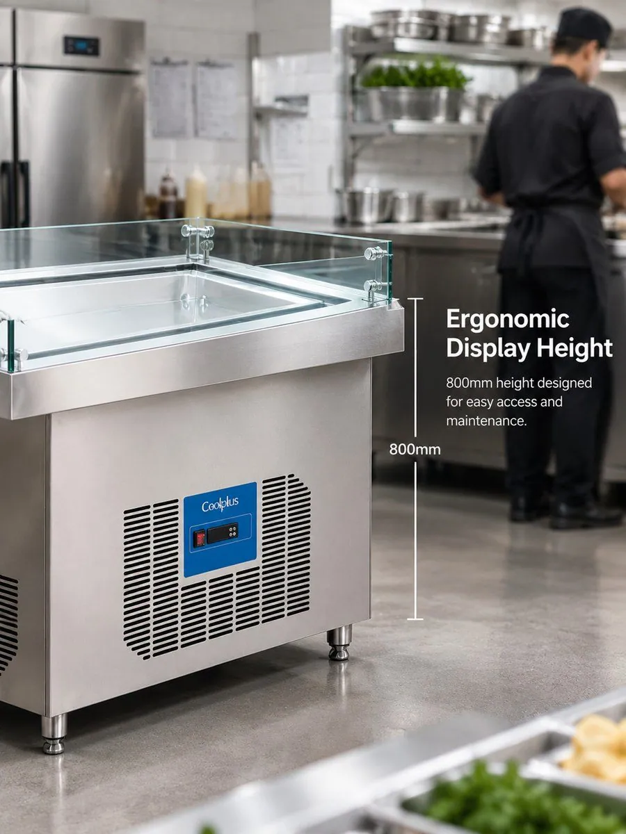 Mesa expositora de gelo com refrigeração direta comercial 1,5m 920L aço…