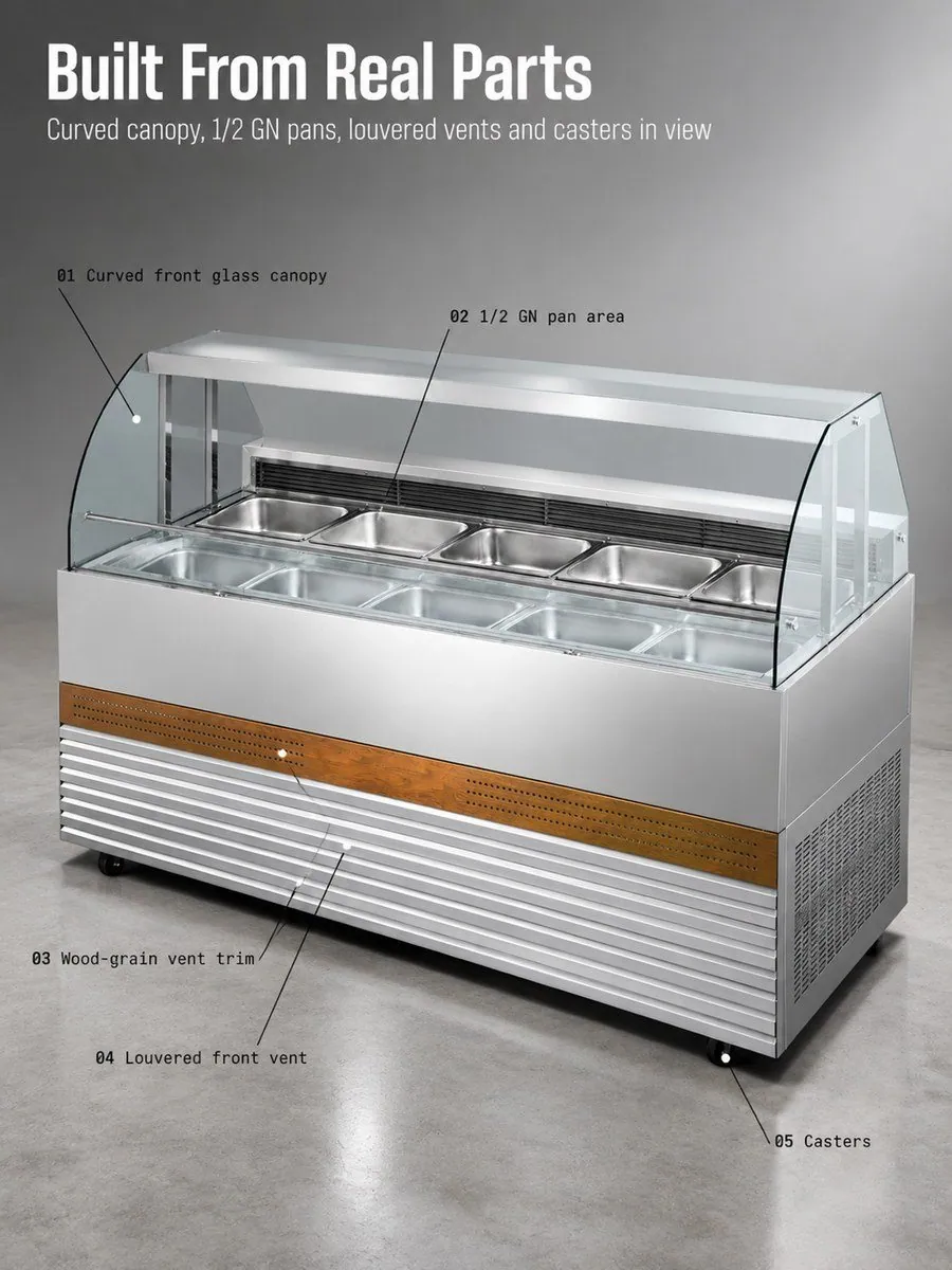 Vitrine d'exposition commerciale pour charcuterie refroidie par air, acier…