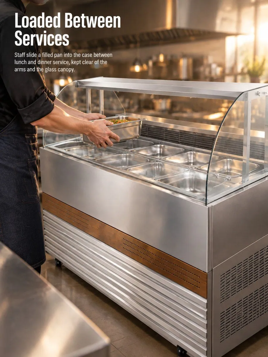 Vitrine d'exposition commerciale pour charcuterie refroidie par air, acier…