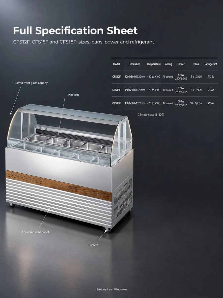 Vitrine d'exposition commerciale pour charcuterie refroidie par air, acier…